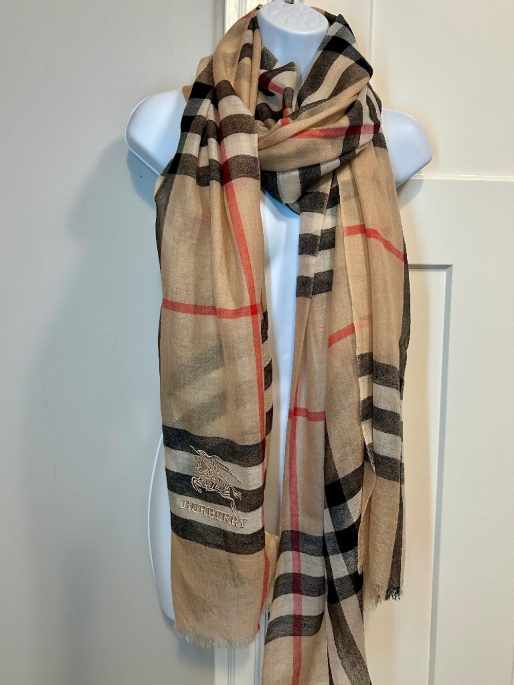 Burberry Wide Check Cashmere Frayed Printed Beige Light Scarf Accessories